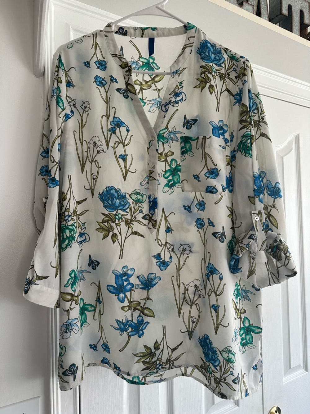 Falls Creek Ivory Tunic with Blue and Green Floral Print